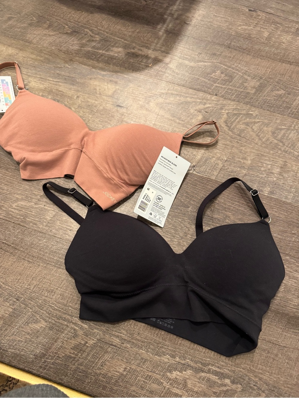 Jockey 2 size small Smooth T-Shirt Bras Black & Dusty Peach. 1 NWT & 1 Like New